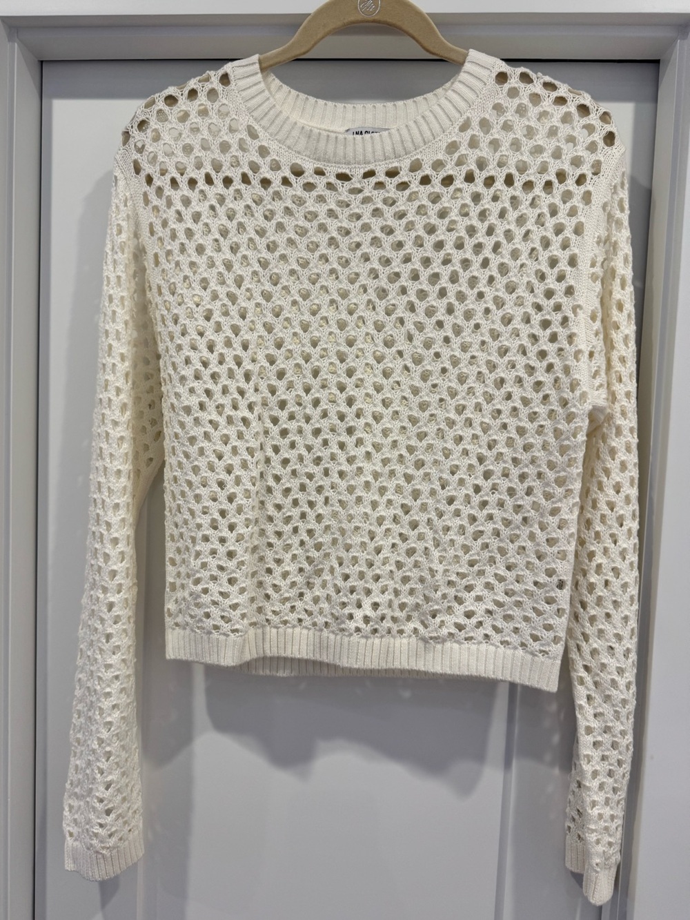 LNA size MCream Open-Knit Crewneck Sweater